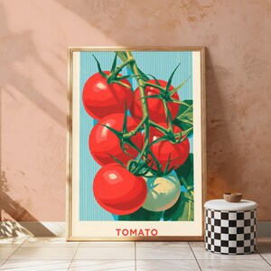 Ripe Tomato Vine Food Art Print | Vibrant Red Kitchen Wall Decor | Minimalist Produce Poster | Digital Download A3 A2 A1 image 2