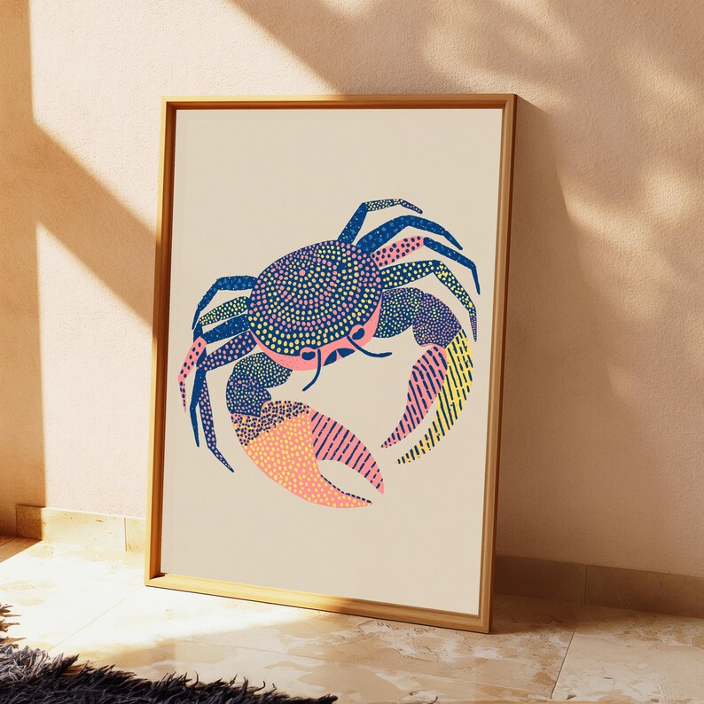Colorful Crab Pop Art Print | Nautical Wall Art | Minimalist Sea Creature Decor | Digital Download A3 A2 A1 image 5