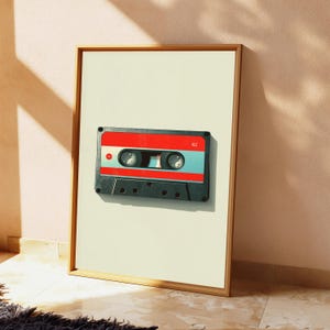 Retro Cassette Tape Print | Vintage Music Wall Art | Minimalist 80s Nostalgia Decor | Digital Download A3 A2 A1 image 5