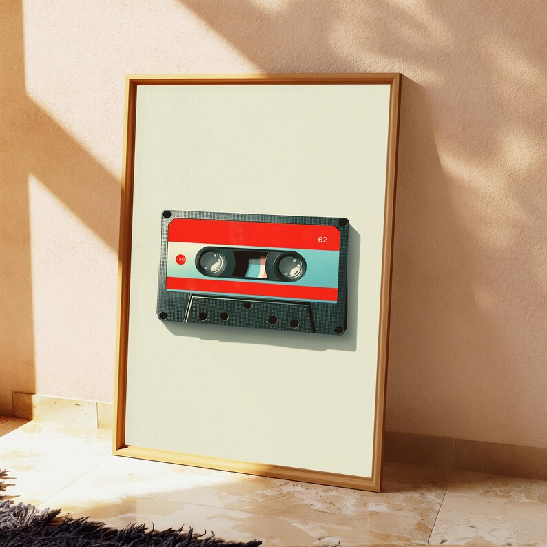 Retro Cassette Tape Print | Vintage Music Wall Art | Minimalist 80s Nostalgia Decor | Digital Download A3 A2 A1 image 5