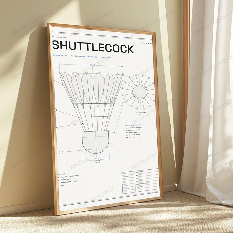Shuttlecock Technical Blueprint Print | Badminton Sports Equipment Diagram | Vintage Engineering Art image 5