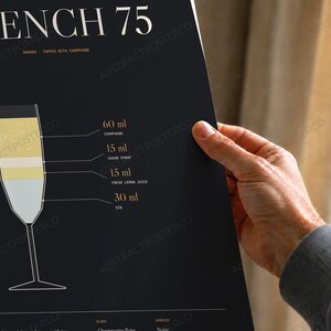French 75 Cocktail Recipe Print, close-up of the print