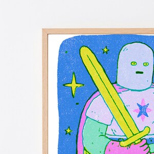 Cosmic Warrior with Yellow Sword Pop Art Print | Neon Character Wall Art | Vibrant Home Decor | Digital Download A3 A2 A1 image 8