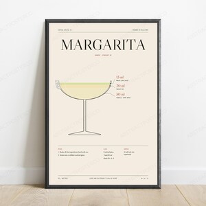 Margarita Cocktail Recipe Print in Cream | Drink Instruction Wall Art | Minimalist Bar Decor