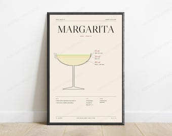 Margarita Cocktail Recipe Print in Cream | Drink Instruction Wall Art | Minimalist Bar Decor