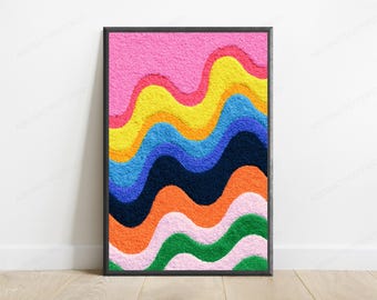 Colorful Wavy Stripes Abstract Art Print | Rainbow Wave Pattern Wall Decor | Minimalist Home Art | Digital Download A3 A2 A1
