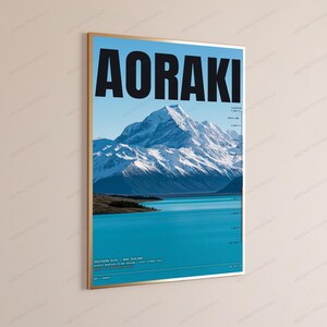 Mount Aoraki Elevation Map Print | New Zealand Alpine Landscape | Minimalist Travel Poster image 3