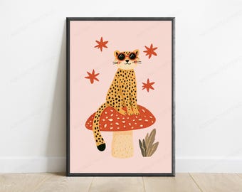 Cool Leopard Sunglasses Pop Art Print | Stylish Wild Cat Wall Art | Minimalist Animal Decor | Digital Download A3 A2 A1