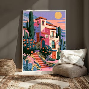 Desert Villa Sunset | Colourful Spanish Architecture Print | Minimalist Wall Art | Digital Download A3 A2 A1 image 4