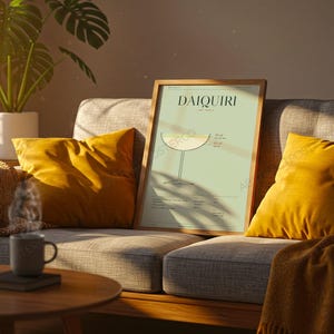Daiquiri Cocktail Recipe Print in Sage shown in a living room