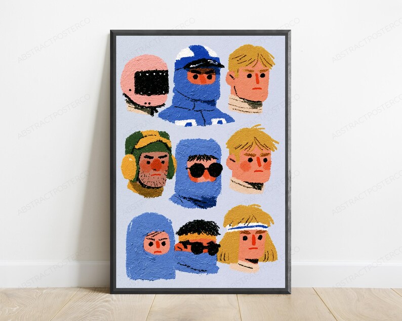 Retro Character Portraits Pop Art Print | Colorful Minimalist Faces | Vintage Wall Art | Digital Download A3 A2 A1 afbeelding 1