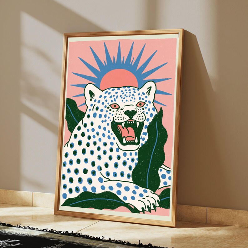Roaring Leopard Pop Art Print | Bold Spotted Big Cat Wall Art | Minimalist Boho Home Decor | Digital Download A3 A2 A1 image 5