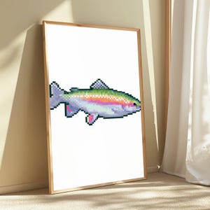 Rainbow Trout Pixel Art Print | 16-Bit Fish Wall Art | Retro Gaming Decor | Digital Download A3 A2 A1 image 10