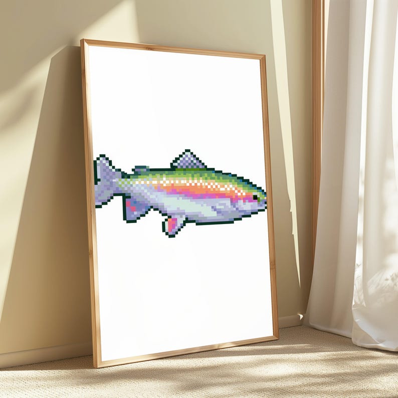 Rainbow Trout Pixel Art Print | 16-Bit Fish Wall Art | Retro Gaming Decor | Digital Download A3 A2 A1 image 10