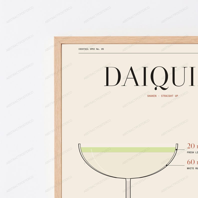Daiquiri-Cocktailrezept zum Ausdrucken in Creme | Minimalistische Bar-Kunst | Küchenwanddekoration Bild 2