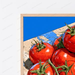 Fresh Tomatoes on Vine Pop Art Print | Food Art Wall Decor | Vibrant Kitchen Poster | Digital Download A3 A2 A1 bild 2