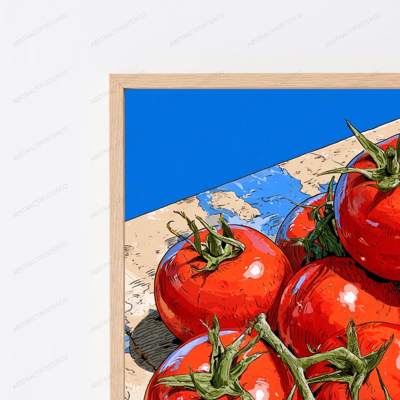 Fresh Tomatoes on Vine Pop Art Print | Food Art Wall Decor | Vibrant Kitchen Poster | Digital Download A3 A2 A1 bild 2