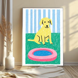 Happy Yellow Labrador Paddling Pool Pop Art Print | Fun Dog Wall Art | Minimalist Pet Decor | Digital Download A3 A2 A1 image 4