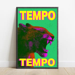 Neon Tempo Bull Pop Art Print | Vibrant Animal Wall Art | Minimalist Home Decor | Digital Download A3 A2 A1 image 1