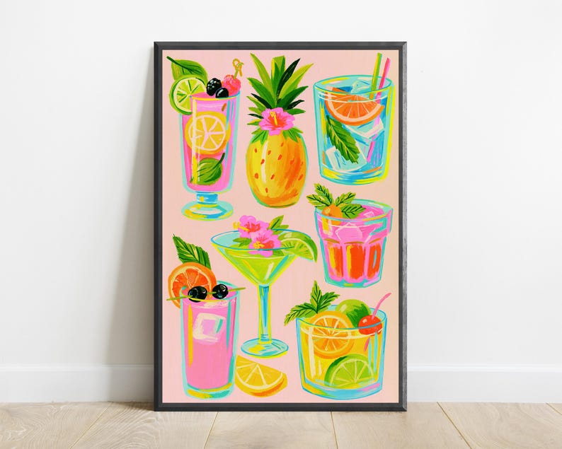 Tropischer Cocktail Kunstdruck | Lebendige Zitrus Getränke Wandkunst | Bunter Sommer-Getränkedekor | Digitaler Download A3-A2-A1 Bild 7