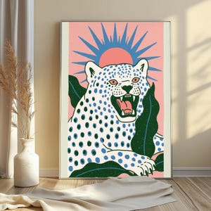 Roaring Leopard Pop Art Print | Bold Spotted Big Cat Wall Art | Minimalist Boho Home Decor | Digital Download A3 A2 A1 image 3