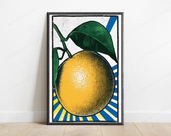 Golden Orange Minimalist Pop Art Print | Citrus Fruit Wall Art | Modern Kitchen Decor | Digital Download A3 A2 A1