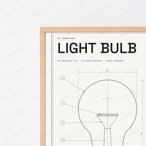 Light Bulb Technical Blueprint Print | Vintage Diagram Wall Art | Minimalist Engineering Poster Bild 2