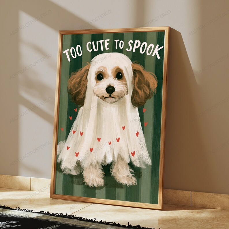 Too Cute to Spook Ghost Costume Dog Print | Funny Puppy Halloween Wall Art image 5
