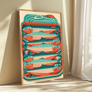 Tin of Fish Retro Art Print | Vintage Fishing Illustration | Coastal Kitchen Wall Decor | Digital Download A3 A2 A1 image 11