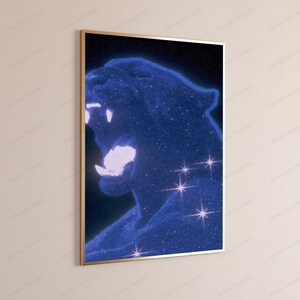 Cosmic Panther Starry Night Wall Art | Glowing Big Cat Portrait | Mystical Wildlife Print | Digital Download A3 A2 A1 image 3