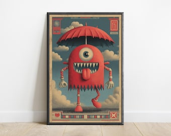 Kasa-Obake Umbrella Ghost Print | Japanese Yokai Folklore Wall Art (Digital Download)