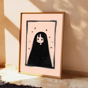 Fille mystique aux cheveux longs Impression minimaliste | Portrait minimaliste sombre | Art mural éthéré | Téléchargement numérique A3 A2 A1 image 2