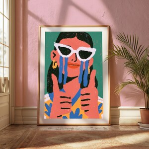Cool Woman Sunglasses Pop Art Print | Minimalist Portrait Wall Art | Retro Home Decor | Digital Download A3 A2 A1 image 2