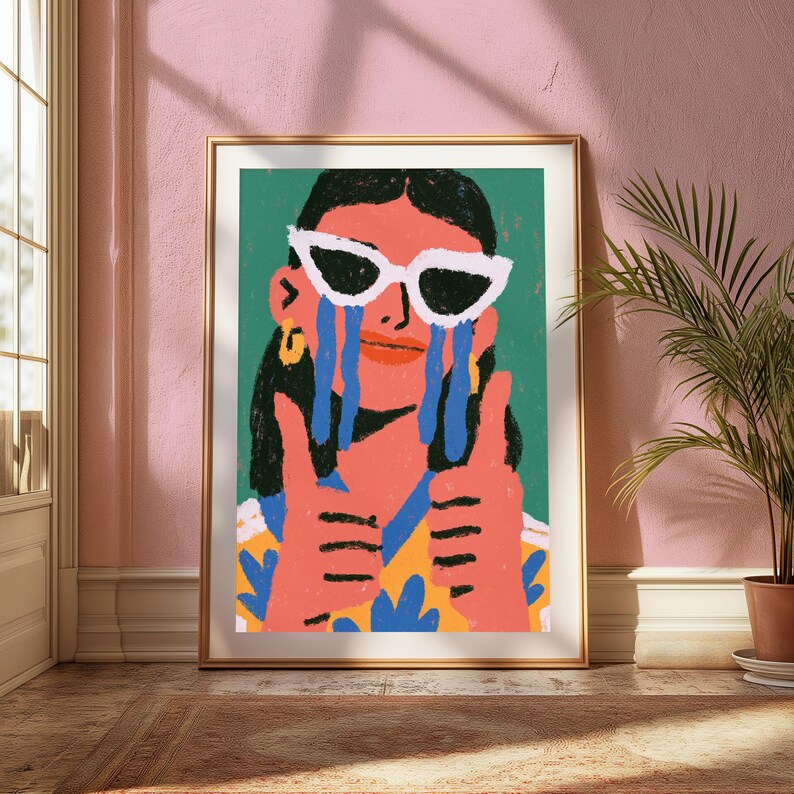 Cool Woman Sunglasses Pop Art Print | Minimalist Portrait Wall Art | Retro Home Decor | Digital Download A3 A2 A1 image 2