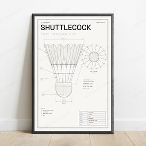 Shuttlecock Technical Blueprint Print | Badminton Sports Equipment Diagram | Vintage Engineering Art image 1
