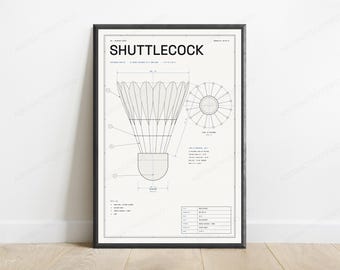 Wydruk technicznego projektu lotki | Schemat sprzętu sportowego do badmintona | Sztuka inżynierska w stylu vintage