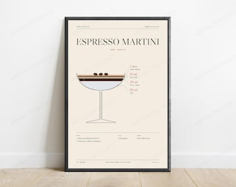 Espresso Martini Cocktail Recipe Print in Cream | Minimalist Bar Art | Kitchen Wall Decor
