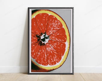 Popkonsttryck med grapefruktskiva | Citrusmatkonst | Minimalistisk köksväggdekoration | Digital nedladdning A3 A2 A1