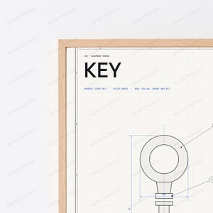 Technical Key Blueprint Print | Vintage Engineering Diagram | Minimalist Industrial Wall Art image 2