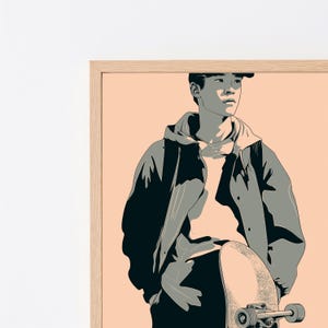 Skateboarder Portrait Print | Minimalist Anime Art | Urban Streetwear Wall Decor | Japanese Style illustration | Digital Download A3 A2 A1 image 8