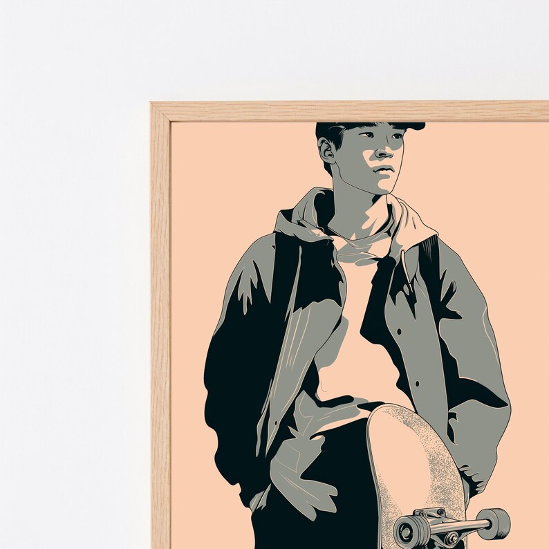Skateboarder Portrait Print | Minimalist Anime Art | Urban Streetwear Wall Decor | Japanese Style illustration | Digital Download A3 A2 A1 image 8