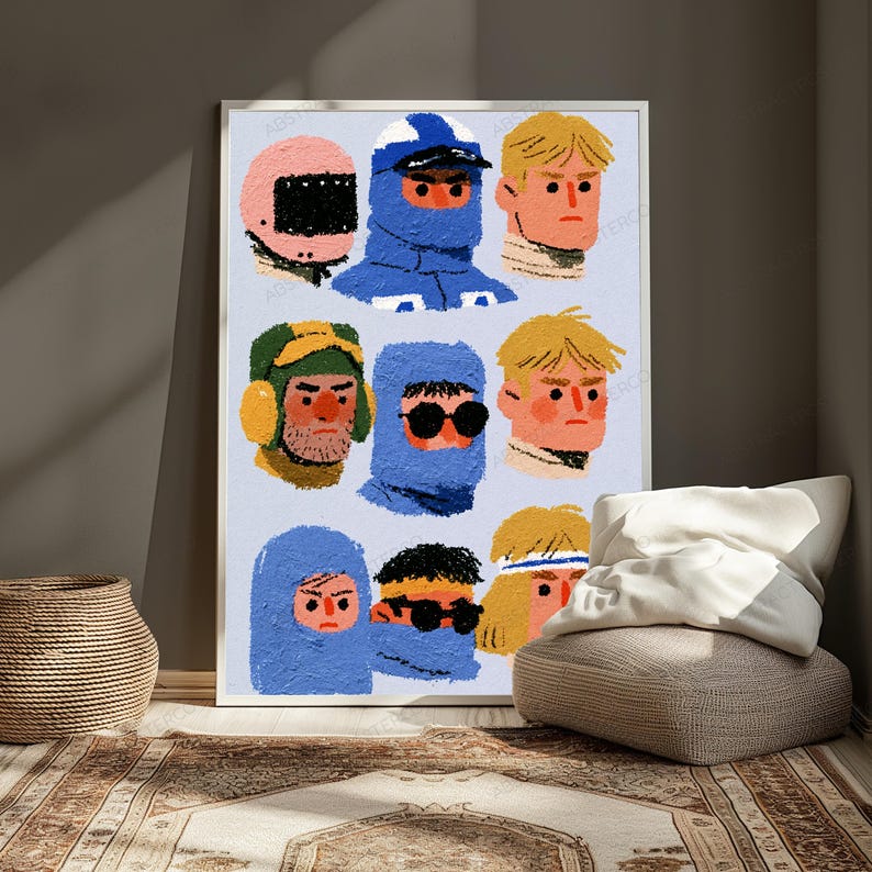 Retro Character Portraits Pop Art Print | Colorful Minimalist Faces | Vintage Wall Art | Digital Download A3 A2 A1 afbeelding 4