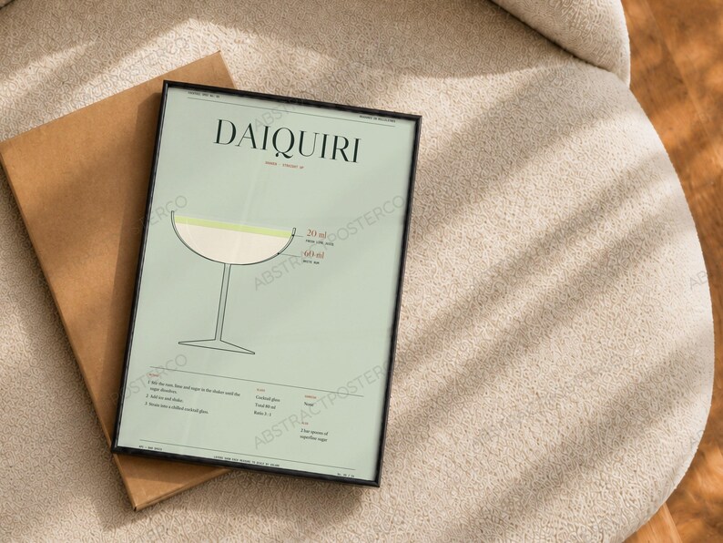 Daiquiri Cocktail Recipe Print in Sage, close-up of the print
