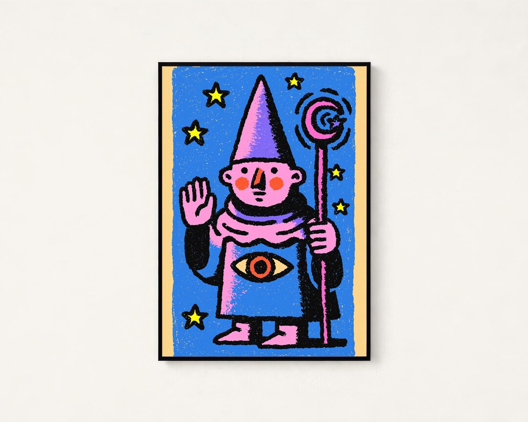 Pink Wizard Pink Wizard With Magic Wand Pop Art Print | Mystical Character Wall Art ...