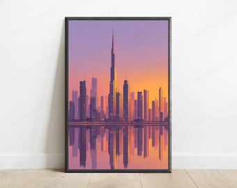 Dubai Skyline Anime Art Print | Golden Hour Cityscape Poster (Digital Download)