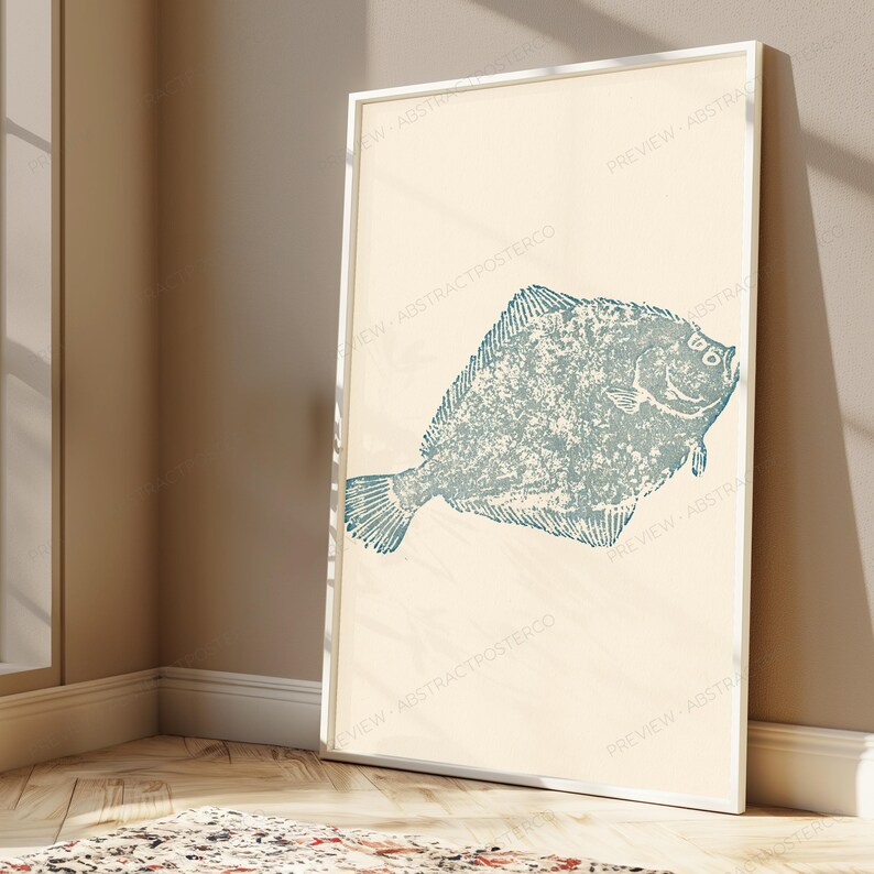 Vintage Fish Etching Minimalist Print | Textured Coastal Wall Art | Nautical Home Decor | Digital Download A3 A2 A1 image 5