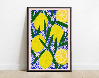 Bright Lemon Citrus Pop Art Print | Yellow Fruit Botanical Wall Art | Minimalist Kitchen Decor | Digital Download A3 A2 A1