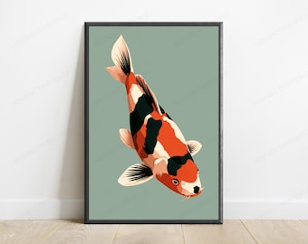Red and White Koi Fish Minimalist Print | Zen Water Art | Modern Asian Home Decor