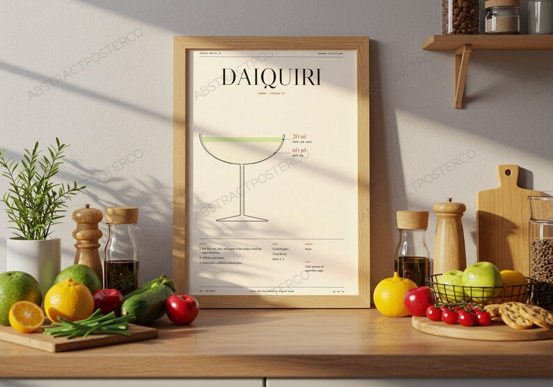 Daiquiri Cocktail Recipe Print in Cream shown in a kitchen