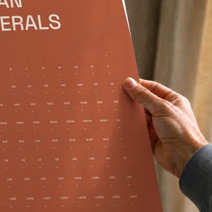 Learn Roman Numerals Chart Print in Terracotta, close-up of the print